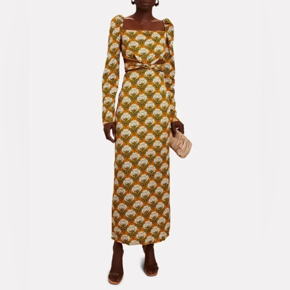 Agua By Agua Bendita Cuarzo Maxi Dress M Long Sleeve Luxury Resort - Picture 13 of 13
